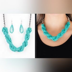 Savannah Surfin blue teal necklace and earrings -paparazzi